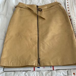 Bisou Bisou Camel Leather Pencil Skirt with Front Zip